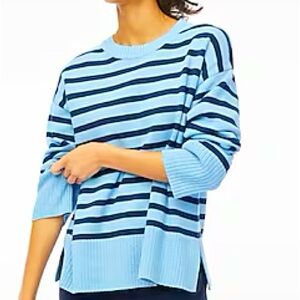 New* J.Crew. Striped Pullover Sweater.%100 Cotton. French Blue Navy.